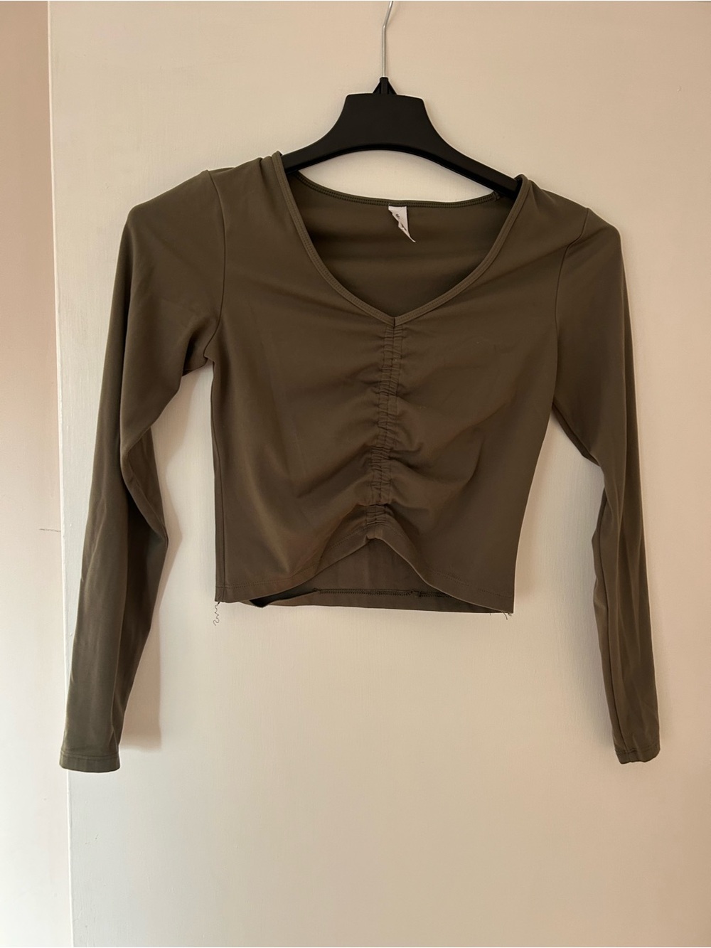 all in motion Olive Ruched V-Neck Long Sleeve Crop Top